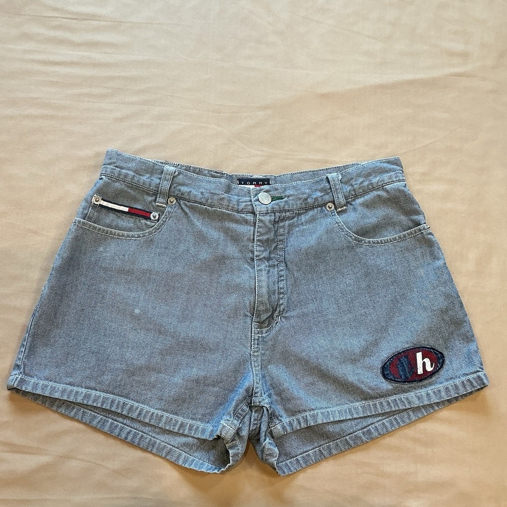 Tommy Hilfiger Vintage Womens Sz 7 Shorts Patches Rare Flat Front Blue